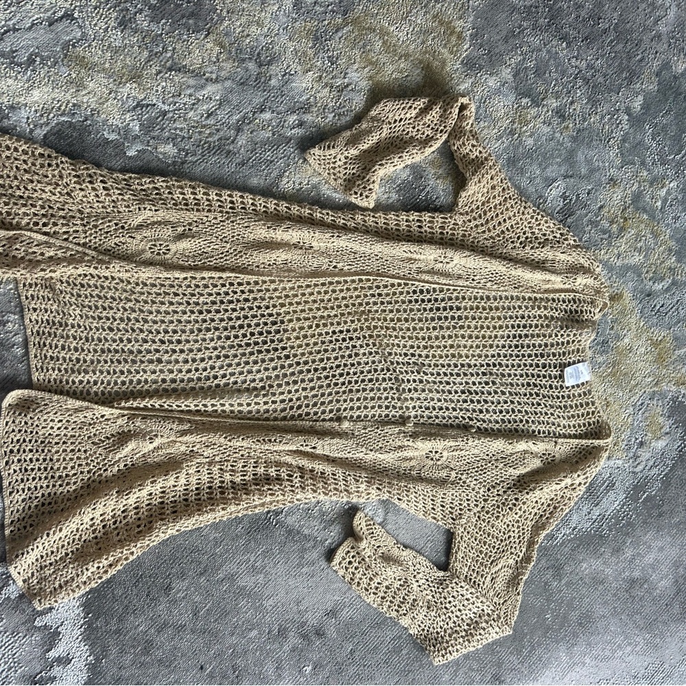 Women's Open Knit Sweater Cardigan - Tan